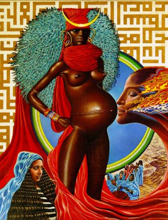 Miles Davis/_Painting by Mati Klarwein used for the album Live - Evil, 1971_Galerie Albert Benamou