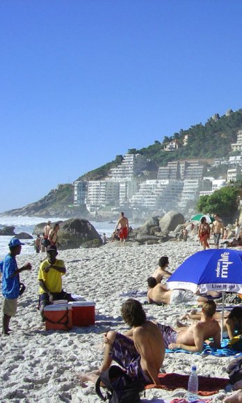 Helen Zille/Relaxing on Clifton Beach Cape Town pictures tour Cape Spirit