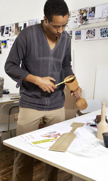 Stephen Burks_a prototype he created made from raspberry jamwood, a tree native to southwestern Australia. Photo: Mackenzie Stroh