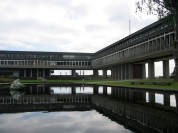 Arthur Erickson/Academic Quadrangle pond at Simon Fraser University. Burnaby, BC, Canada.